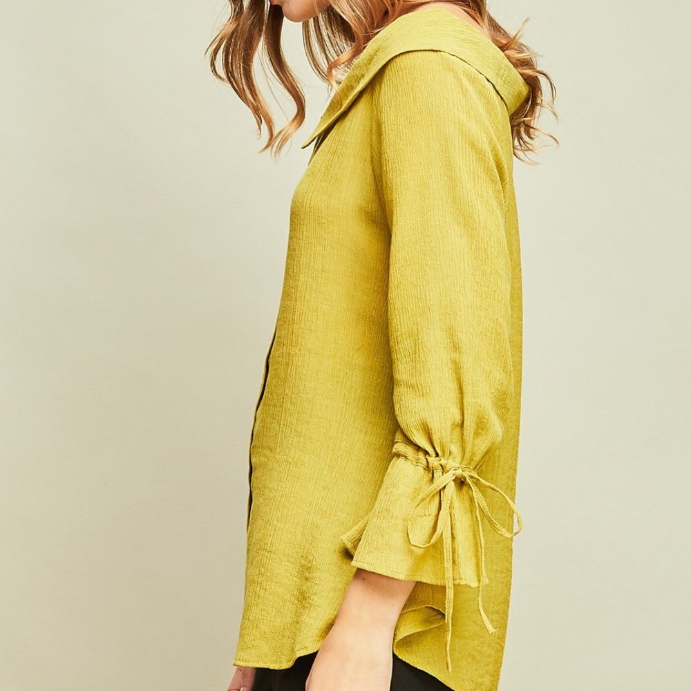Off Shoulder Button Down Top -Moss - Picture 6 of 7